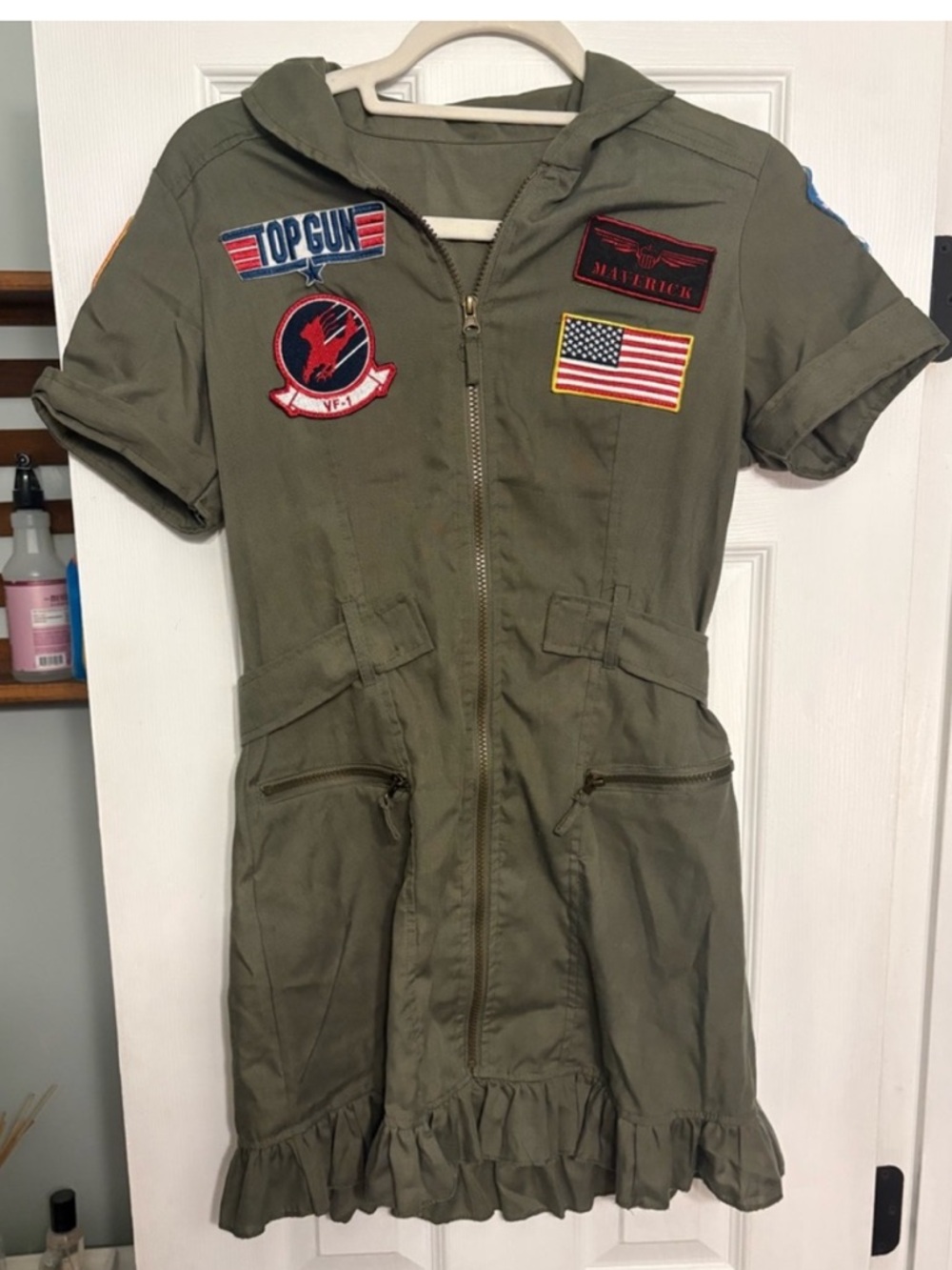 Top Gun Olive Green Costume with Patches | One Size